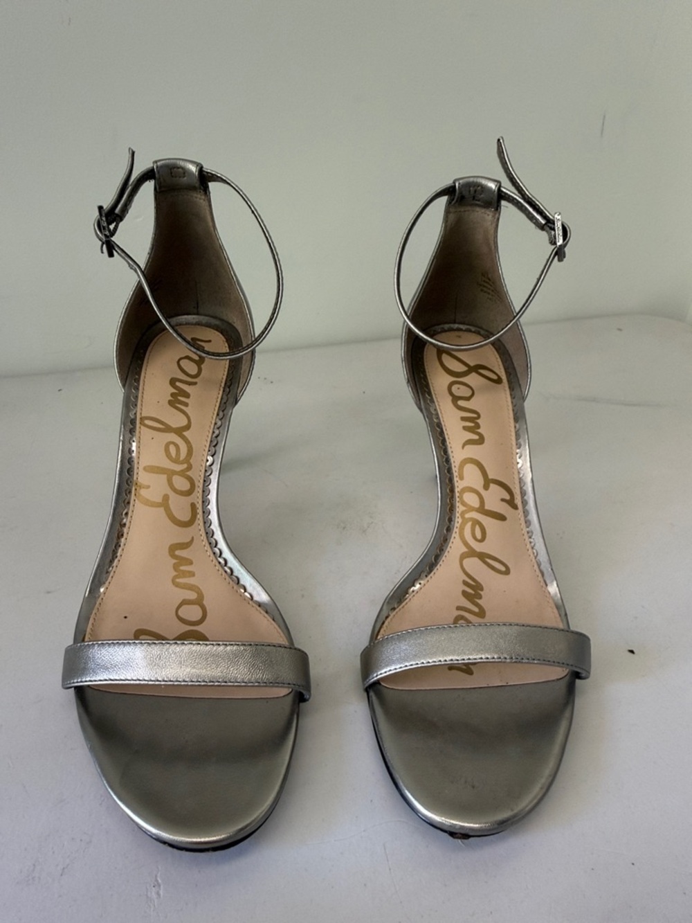 Sam Edelman Metallic Silver Ankle-Strap Heels
